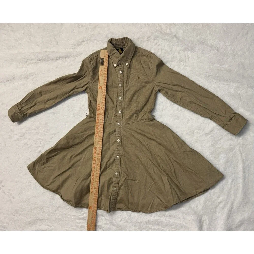 Ralph Lauren Dress Girls Sz 10 Pockets Tan Beige Pony Twirl Skirt Preppy No Belt